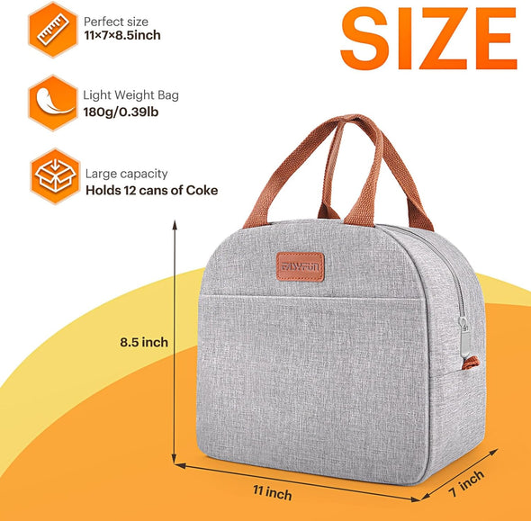 Lunch Bag for Women & Men Adult Insulated Lunch Box, Small Leakproof Cooler Food Lunch Containers Reusable High Capacity Lunch Tote Bags for Work, Travel, Outdoor (Grey)