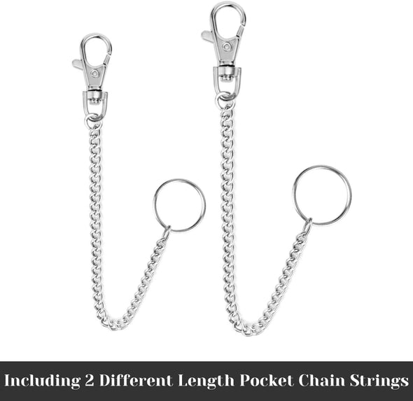 2Pcs Chain Belt Set, Wallet Chain, Pants Chain, Pocket Chain with Keyring for Pants Belt Jeans Wallets and Keys (16” & 20”)