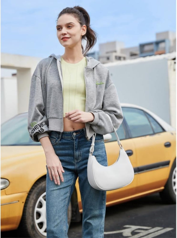 Crescent Shoulder Bags for Women Cute Hobo Tote Handbag under the Arm Purses Mini Clutch Purse with Zipper Closure