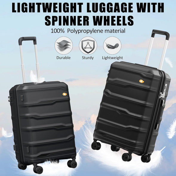 Carry on Luggage 22X14X9 Airline Approved, Hard Shell Suitcase with Spinner Wheels, PP Lightweight Luggages with TSA Lock, Carry-On Suitcases 20 Inch, Black