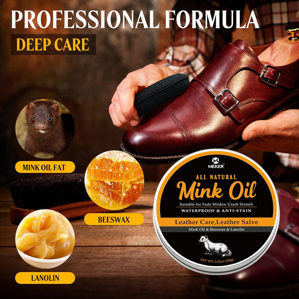 Mink Oil for Leather Boots, Leather Conditioner and Cleaner 3.52 Oz-All-Natural Waterproof Soften and Restore Shoes