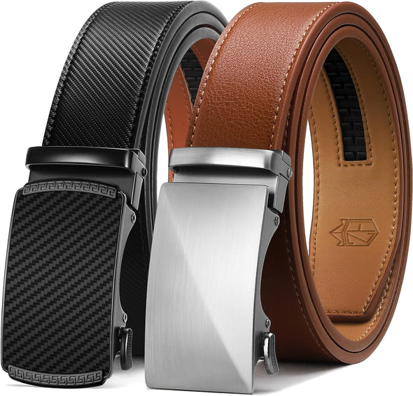 Ratchet Belt for Men - Mens Belt Leather 2 Packs with 1 3/8" Brown Black Belt in Gift Set Box - Micro Adjustable Belt