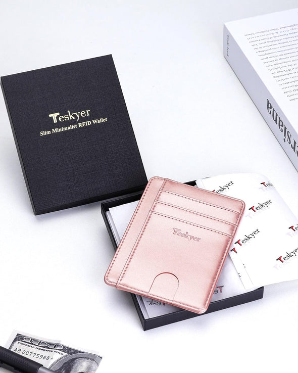 Slim Wallet for Men, Minimalist Front Pocket RFID Blocking Leather Wallet Credit Card Holder for Men & Women