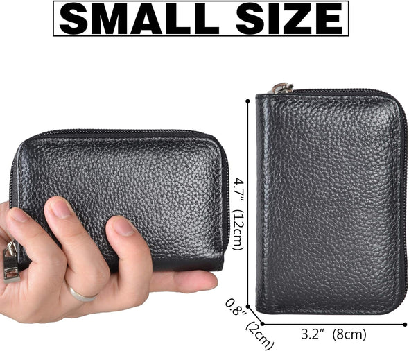 Genuine Leather Credit Card Holder Zipper Wallet with 26 Card Slots