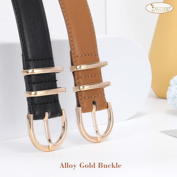 Women Leather Belt for Jeans Fashion Ladies Belts for Pants Dresses with Gold Buckle