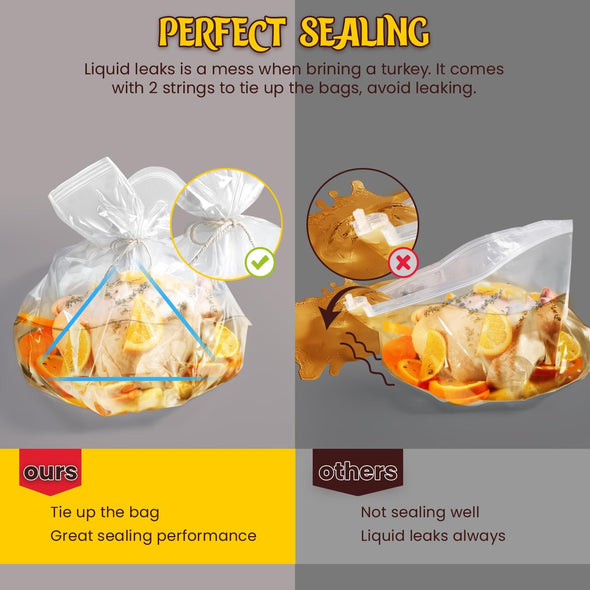 Brine Bags for Turkey, 26"×22", 3 Pack, Double Zipper Lock Thicker Brining Bags with 2 Cotton Strings, Holds up to 35Lb, Extra Large Brine Bag Fits for Turkey, Chicken, Beef, Fish, Lamb, Pork