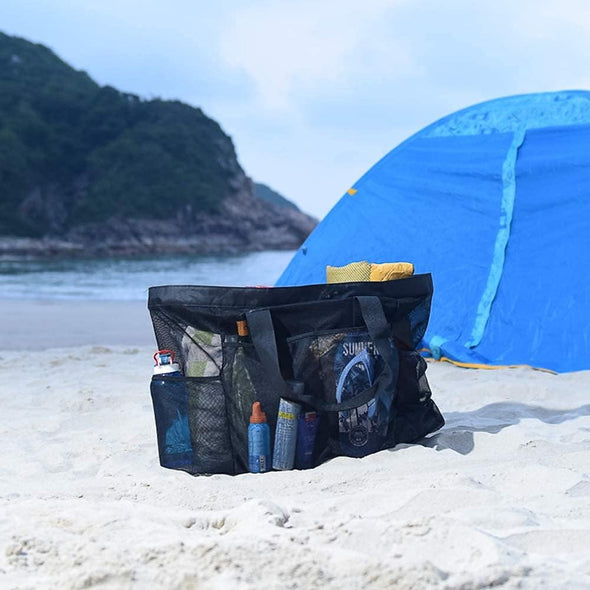 Extra Large Beach Bag, XL Mesh Tote with Zipper and Pockets Ideal for Your Family Beach Trip