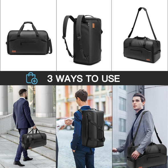 Garment Duffle Bags for Travel, Convertible Carry on Garment Bag with Shoe Compartment,3 in 1 Waterproof Travel Suit Bag with Shoulder Strap for Men Women