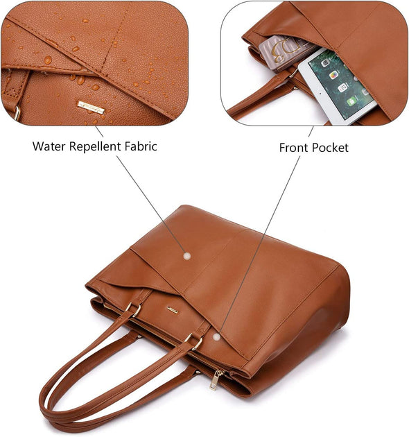 Laptop Tote Bag for Women 15.6 Inch Waterproof Leather Computer Bags Women Business Office Work Bag Briefcase Brown