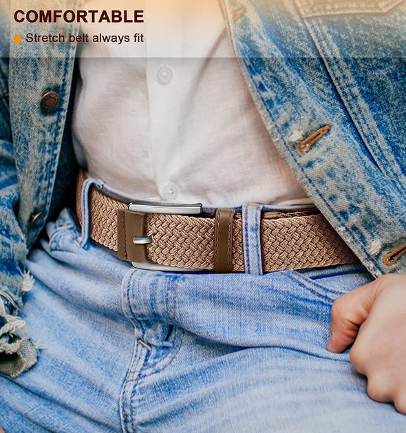 Stretch Belt Men,Mens Gift Woven Braided Web Belt 1 3/8 for Golf Casual Pants Shirts Jeans