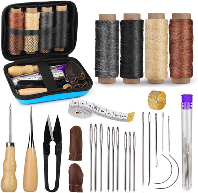 Leather Sewing Kit, Leather Stitching Kit, Leather Working Kit with Leather Needles, Sewing Awl, Waxed Thread, Leather Upholstery Repair Kit, Sewing Tools for Hand Stitching DIY Leather Craft