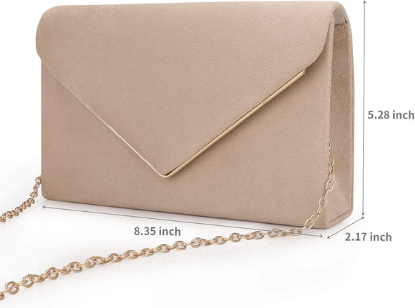 Clutch Purse for Women Evening Bags Handbags for Wedding Party Cocktail Prom Faux Suede Crossbody Shoulder Bag (Nude)