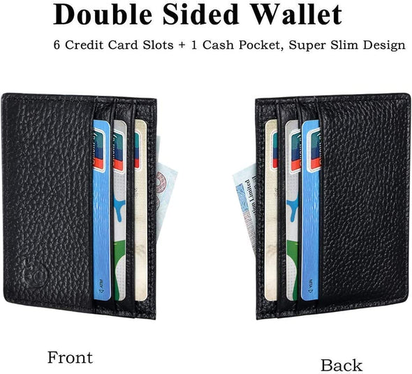 Credit Card Holder Wallet, RFID Blocking Leather Ultra Slim Wallet, Thin Minimalist Credit Card Case Card Protector, Front Pocket Wallets for Men, Women - 6 Card Slots and 1 Pockets (Black)