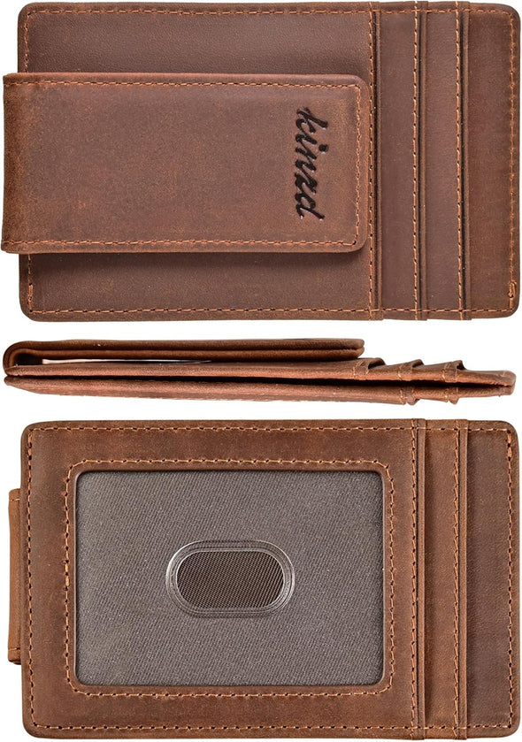 Money Clip, Front Pocket Wallet, Leather RFID Blocking Strong Magnet Thin Wallet