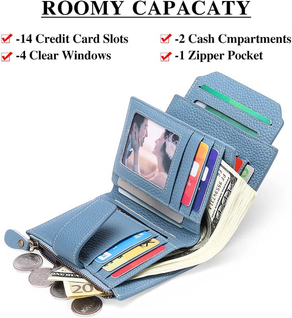 Small Wallet for Women Genuine Leather Bifold Compact RFID Blocking