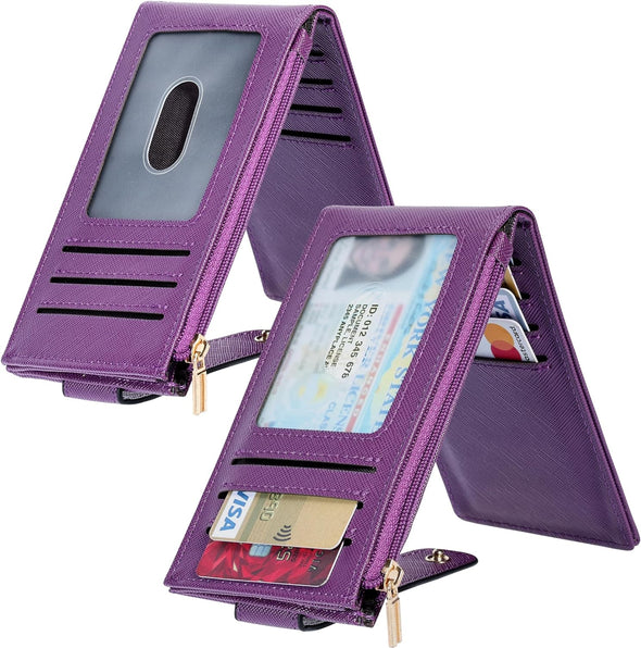 Women'S RFID Slim Card Holder Wallet: Thin Bifold with Multi-Card Case & Zipper Coin Pocket Purse (Deep Purple)