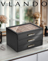 Jewelry Box for Women, Glass Lid Jewelry Organizer with 3 Drawers for Necklaces Rings Earrings Bracelets - Black