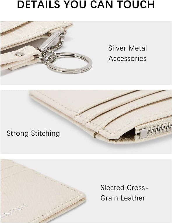 Small Wallet for Women RFID Leather Credit Card Holder Slim Wristlet Keychain Wallet with Zipper Pocket