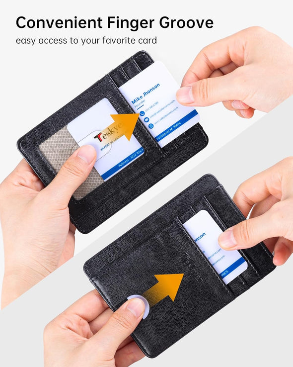 Slim Wallet for Men, Minimalist Front Pocket RFID Blocking Leather Wallet Credit Card Holder for Men & Women