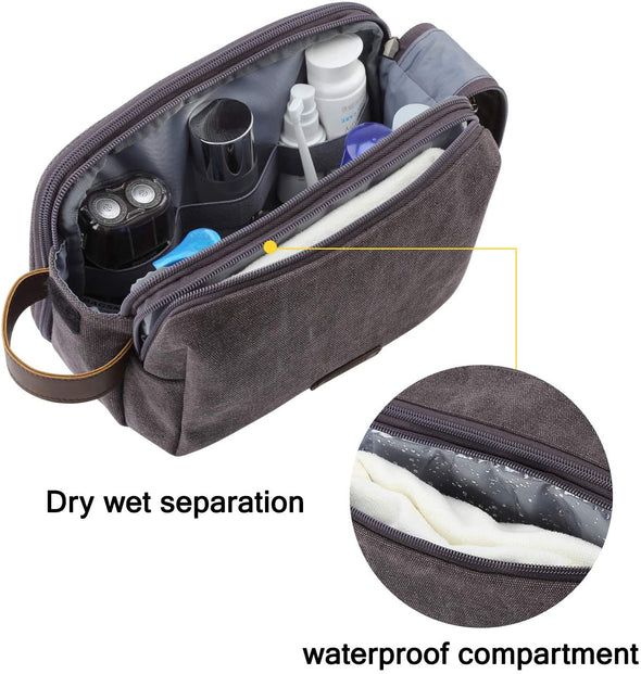 Toiletry Bag for Men, Canvas Travel Toiletry Organizer Dopp Kit Water-Resistant Shaving Bag for Toiletries Accessories,Grey-Medium