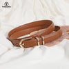 2 Pack Women Skinny Leather Belts for Jeans Pants Thin Faux Leather Belt with Gold Buckle