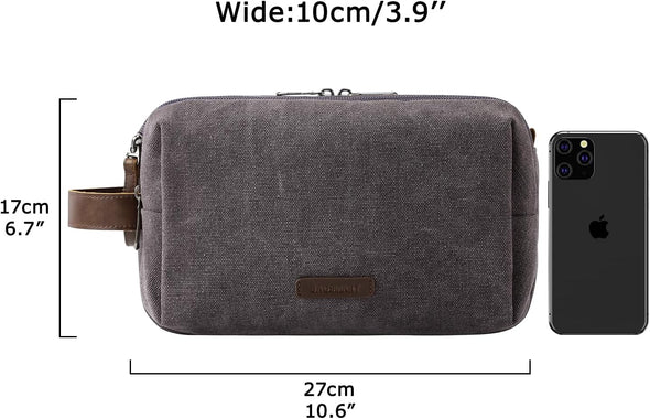 Toiletry Bag for Men, Canvas Travel Toiletry Organizer Dopp Kit Water-Resistant Shaving Bag for Toiletries Accessories,Grey-Medium