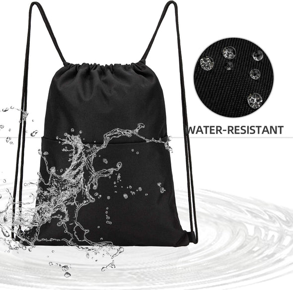 Drawstring Backpack Water Resistant String Bag Sports Sackpack Gym Sack with Side Pocket for Men Women