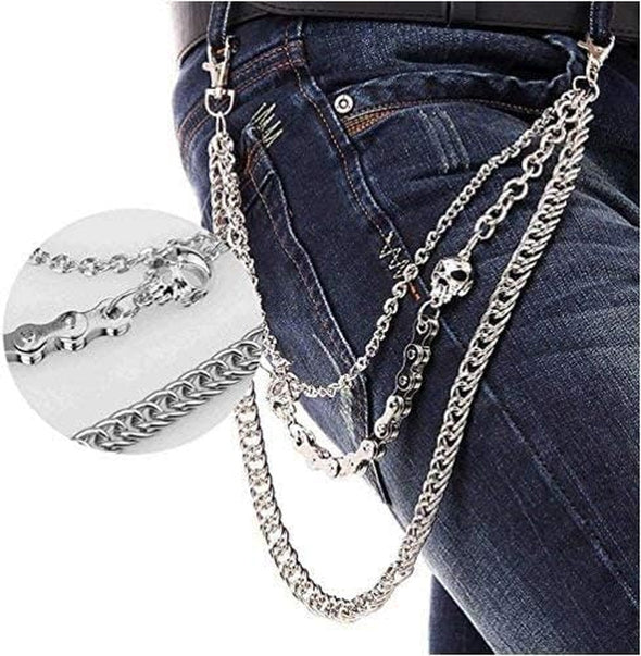 Pants Chain for Men Women,Biker Skull Chain Wallet,Long Cool EMO Punk Trousers Pocket Belt Key Chains for Hip Hop Rock Jean Gothic