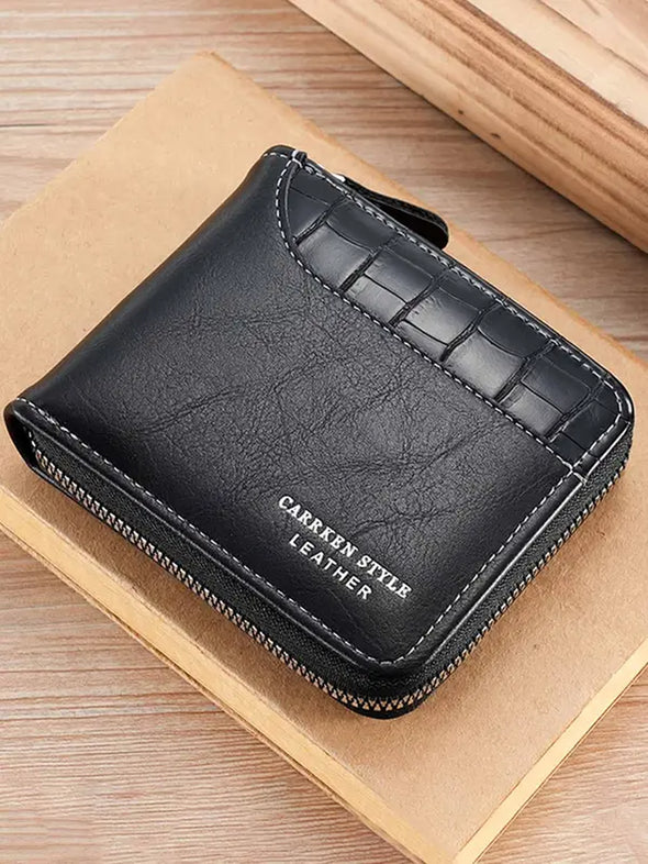 Men'S Street Style Patchwork Zipper Small Wallet as Father'S Day Gift, Casual Trendy Wallet with Card Slots, Fashionable Wallet for Daily Use