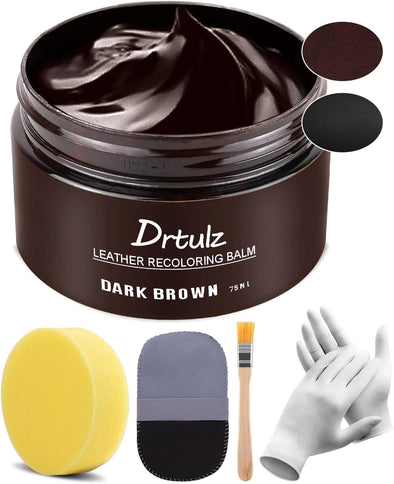 Dark Brown Leather Recoloring Balm, Leather Repair Kit for Furniture, Leather Scratch Remover, Leather Color Restorer for Couch, Car Seats, Shoes - Repair Leather Dye for Scratched and Faded Leather