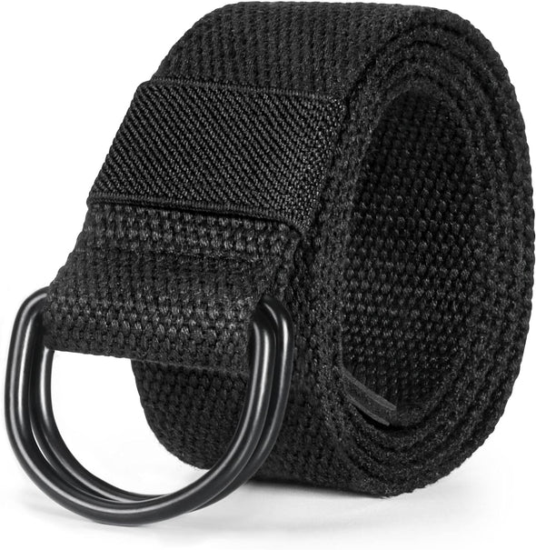 Mens & Womens Canvas Belt with Black D-Ring 1 1/2" Wide Extra Long Solid Color