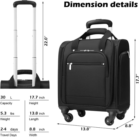 Luggage Underseat Luggage Carry on Suitcase Softside Luggage Lightweight Rolling Travel Bag Spinner Luggage