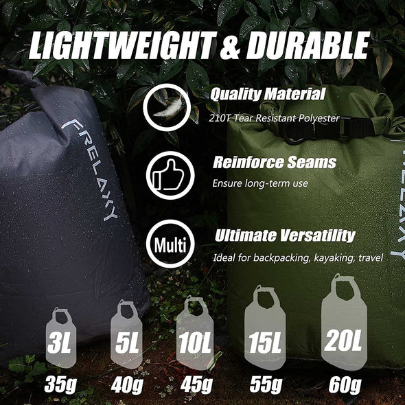 Dry Bag 3-Pack/5-Pack, Ultralight Dry Sack, Outdoor Bags Keep Gear Dry for Hiking, Backpacking, Kayaking, Camping, Swimming, Boating