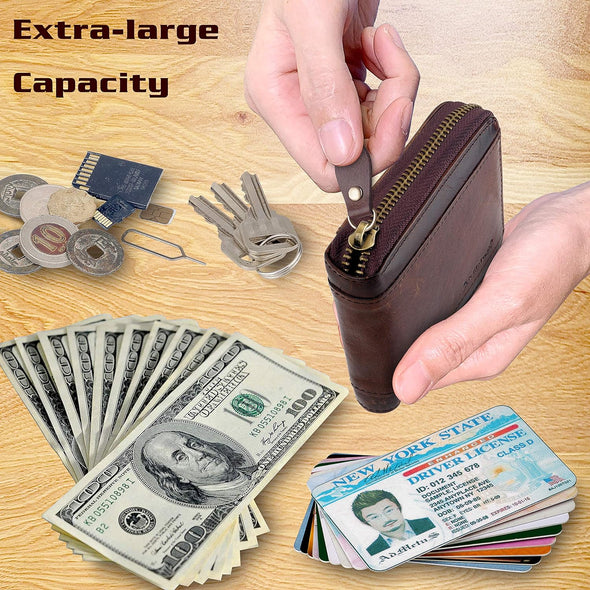 Mens RFID Blocking Wallets Zipper Leather Wallet for Men Bifold RFID Card Holder