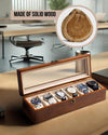 Watch Box, Watch Case for Men Women with Large Glass Lid, Wooden Watch Display Storage Box with 6 - Slots, Walnut Mens Watch Box Organizer