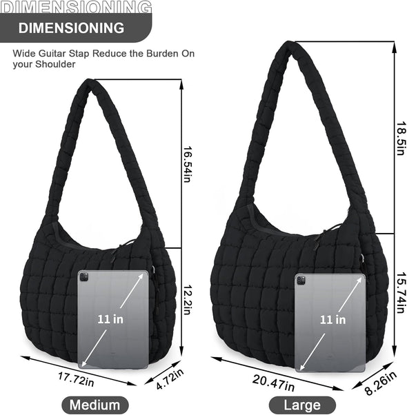 Quilted Puffer Tote Bag Purse Puffy Crossbody Shoulder Bag,Lightweight Nylon Hobo Bag Puffer Carryall Bag for Women Girl