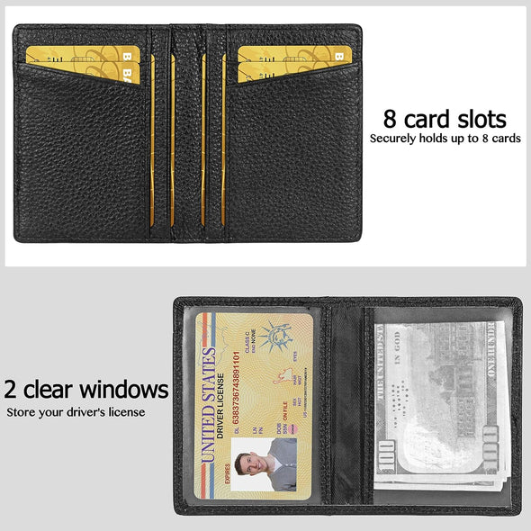 Slim Minimalist Wallet - Premium Leather RFID Blocking Front Pocket Wallets with 8 Card Slots and 2 ID Window, Black