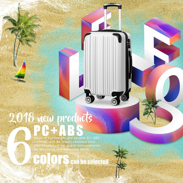 Luggage Expandable(Only 28") Suitcase PC+ABS Spinner 20In 24In 28In Carry on (White Grid New, S(20In)_Carry On)