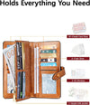 Womens Leather Wallets RFID Blocking Large Capacity Trifold Card Holder Ladies Phone Clutch