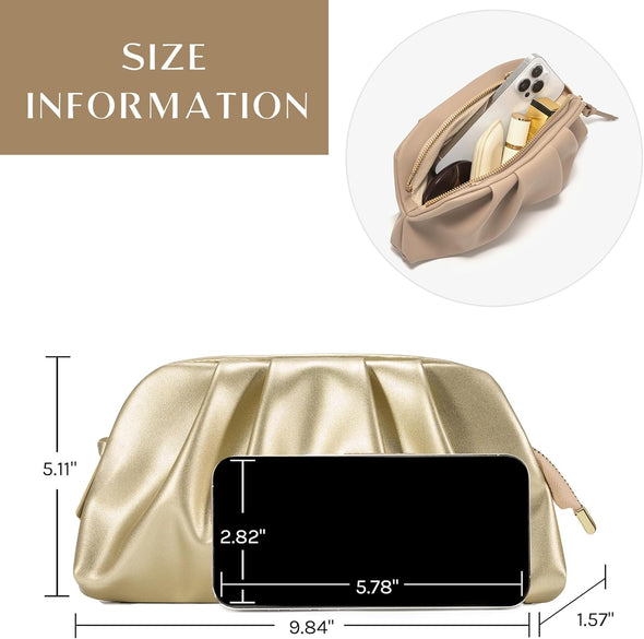 Dressy Vegan Leather Clutch Purse for Women Formal, Soft Pleated PU Evening Clutch for Weddings, Proms, Cocktail-Gemma