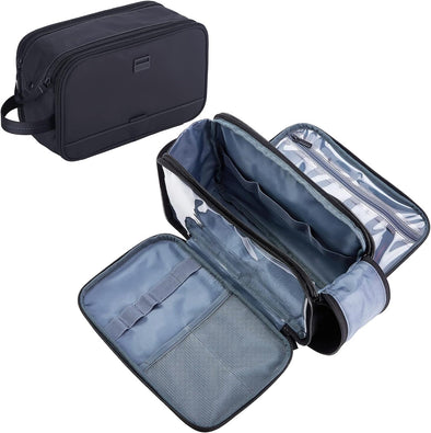 Toiletry Bag for Men, Extra Large Water-Resistant Dopp Kit with Double Side Full Open Design, Shaving Bag for Toiletries and Shaving Accessories for Long Travel, Black