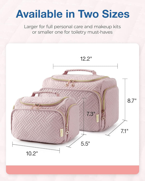 Travel Toiletry Bag, Large Wide-Open Travel Bag for Toiletries, Makeup Cosmetic Travel Bag with Handle, Pink-M