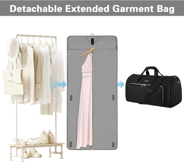 Garment Bags for Travel, Convertible Garment Bag with Detachable Hanging Suit Bag, Carry on Travel Duffel Bag with Shoulder and Backpack Straps, Luggage Dress Bag with 2 Shoes Cover, Men,Women