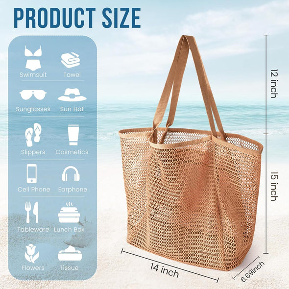 Beach Bags for Women, Foldable Mesh Tote Bag with Mini Pocke, Womens Shoulder Bag for Travel Beach Essentials Swimming Pool