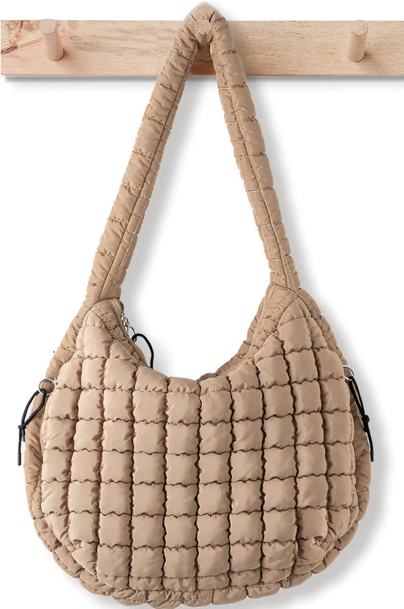 Puffer Tote Bag for Women Large Quilted Tote Bag Quilted Carryall Bag Soft Puffy Crossbody Bag Hobo Handbags Puff Purse