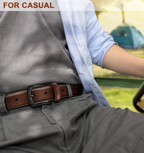 Men Belt-Genuine Leather Belt for Men Dress Casual Golf Jeans 1 3/8"