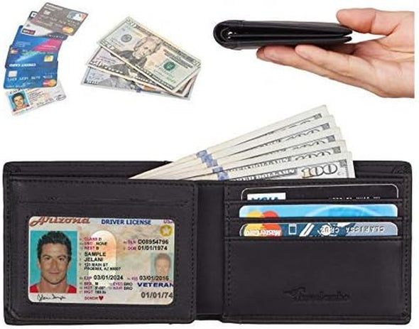 Wallet for Men, Trifold RFID Blocking Mens Wallet, 12 Credit Card Holder Minimalist Front Pocket, Leather Slim Wallet with ID Window