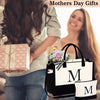 Christmas Gifts for Women - Initial Canvas Tote Bag & Makeup Bag, Birthday Gifts for Women Her Mom Teacher Friend