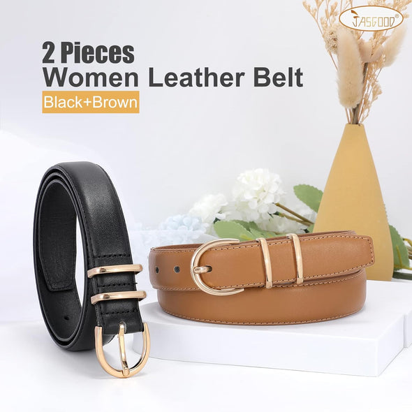 Women Leather Belt for Jeans Fashion Ladies Belts for Pants Dresses with Gold Buckle