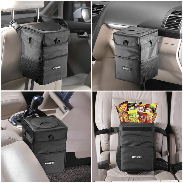 Car Trash Can with Lid - Waterproof Collapsible Trash Storage Bag for Truck & Car